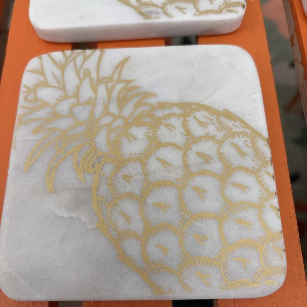4- marble heavy duty square pineapple drink coasters 4x4